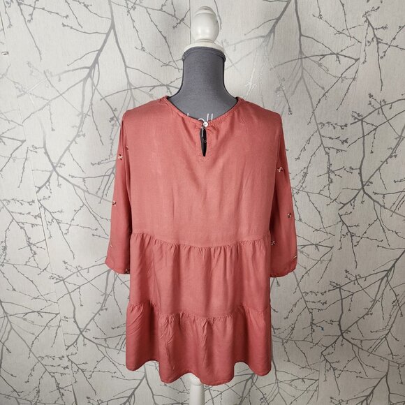 Max Salmon Pink Embroidered Bib Tiered Tunic - Picture 4 of 6